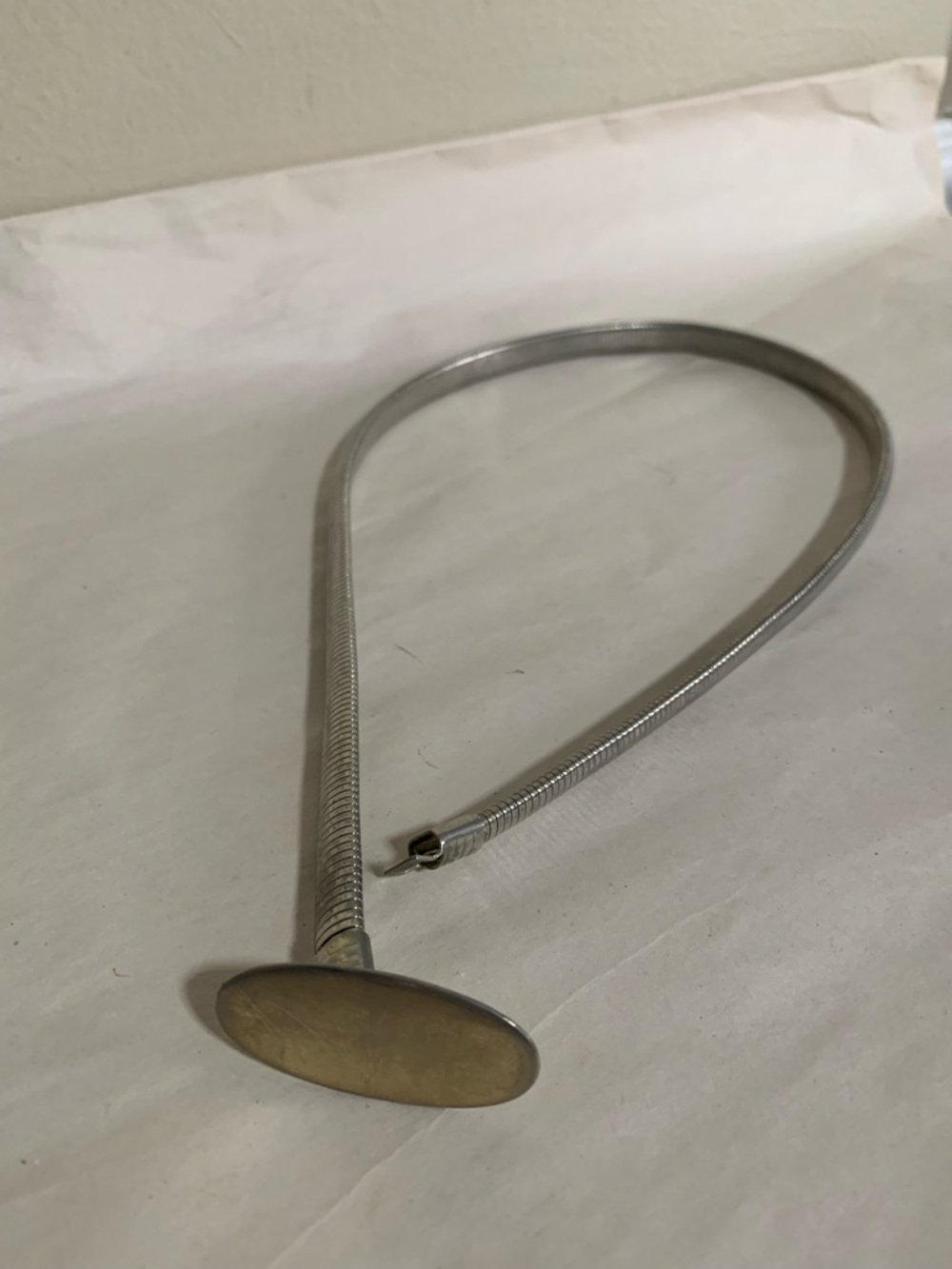 Vintage 1970s Silver Tone Snake Chain Stretch Belt Oval Buckle 25” Waist Disco